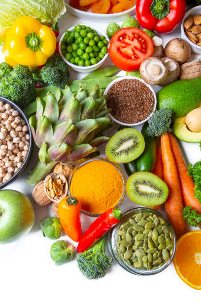 istock Healthy diet vegetables background. Clean and detox eating. 1365682327