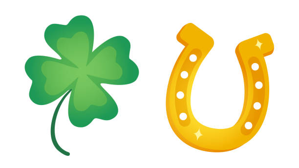 istock Vector set icons of lucky clover and horseshoe or Patrick's day. 1365683293