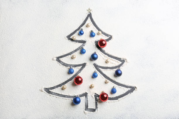 istock Christmas tree made of flour and festive decor on grey table, flat lay 1365684421