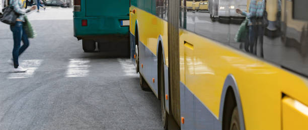 istock Public transportation bus in urban surroundings. 1365684736