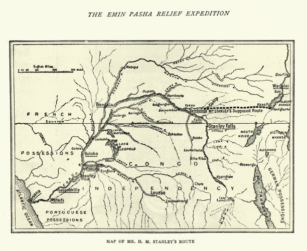 istock Map of the Emin Pasha Relief Expedition, Henry Morton Stanley route 1365685735