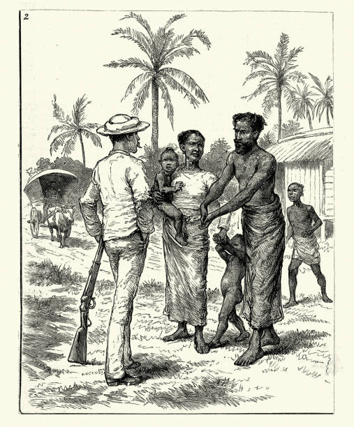 istock Hunter talking to a local man and his family, Ceylon, 1888, 19th Century 1365685755