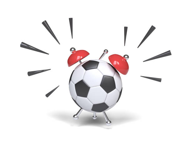 cute soccer ball shape alarm clock ringing. - time duration imagens e fotografias de stock