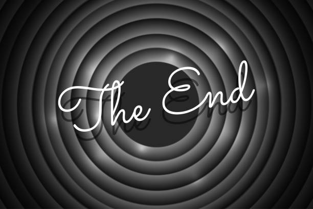 The End handwrite title on black and white round background. Old cinema movie circle ending screen. Vector noir promotion poster design template illustration The End handwrite title on black and white round background. Old cinema movie circle ending screen. Vector noir promotion poster design template eps illustration hollywood stock illustrations