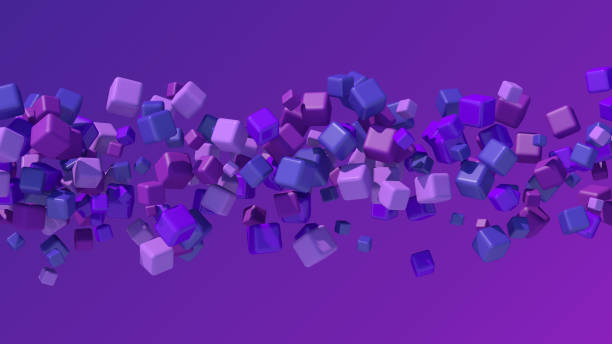 istock Group of blue and purple cubes flying. Abstract illustration, 3d render. 1365688184