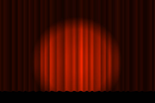 多くの影を持つ閉じた豪華な赤いカーテン。スポットライトビーム照明ステージテキスタイルの背景。劇場のベルベット生地は、オープニングセレモニーをドレープ。ベクターグラデーショ� - 封切り点のイラスト素材／クリップアート素材／マンガ素材／アイコン素材