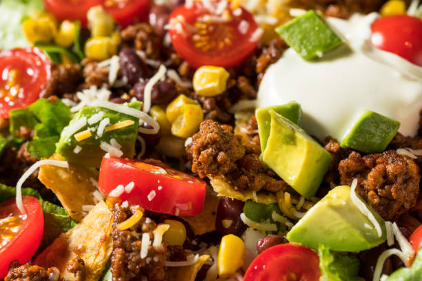Homemade Beef Taco Salad with Avocado Corn and Tomato