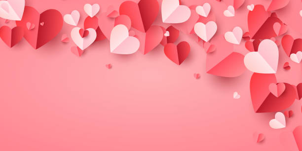 ilustraciones, imágenes clip art, dibujos animados e iconos de stock de postal de san valentín. elementos voladores de papel sobre fondo rosa. símbolos vectoriales de amor en forma de corazón para happy women's, mother's, valentine's day, diseño de tarjeta de felicitación de cumpleaños. png - february
