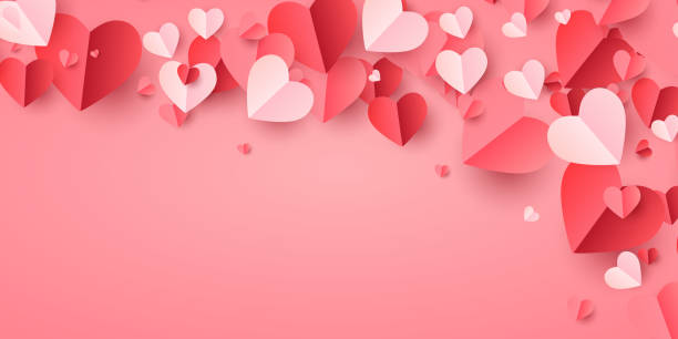 Valentines hearts postcard. Paper flying elements on pink background. Vector symbols of love in shape of heart for Happy Women's, Mother's, Valentine's Day, birthday greeting card design. PNG Valentines hearts postcard. Paper flying elements on pink background. Vector symbols of love in shape of heart for Happy Women's, Mother's, Valentine's Day, birthday greeting card design. PNG february stock illustrations