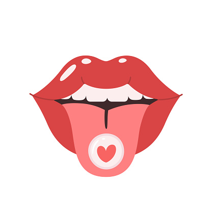Lips with tongue. Love, kiss, Valentines Day element