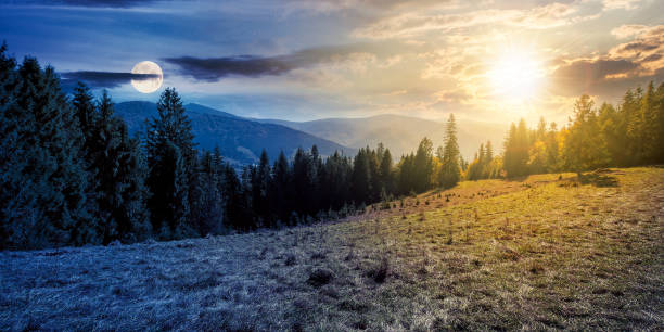 istock time change above landscape with coniferous forest 1365693861
