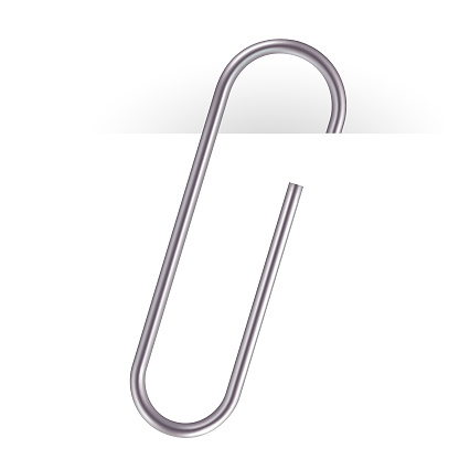 Partially hidden glossy Paper clip illustration with transparent background and shadow