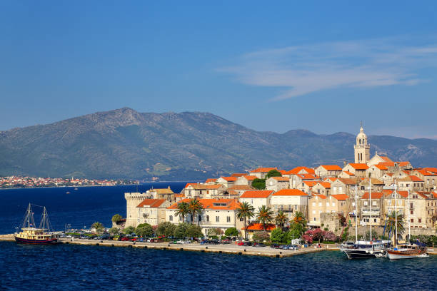 View of Korcula old town, Croatia. Korcula is a historic fortified town on the protected east coast of the island of Korcula