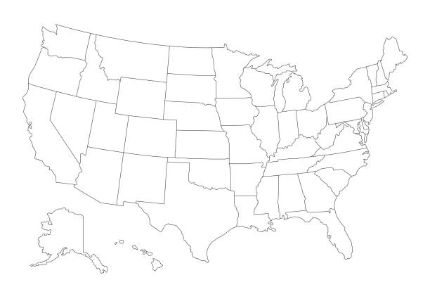 illustrations, cliparts, dessins animés et icônes de carte linéaire vectorielle des états-unis. carte des états-unis en ligne mince. - carte du globe