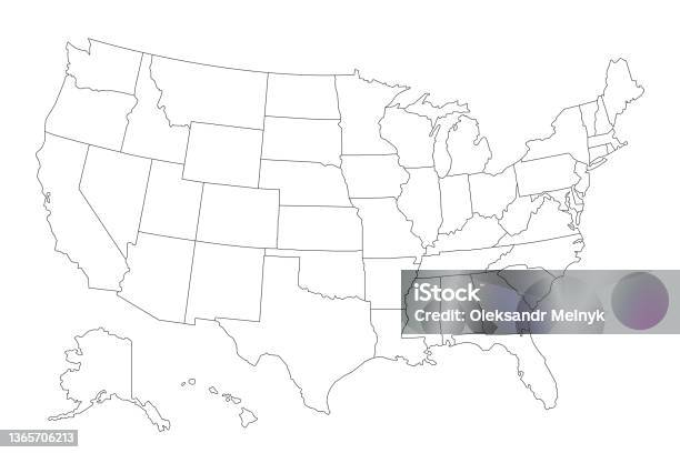 Carte Linéaire Vectorielle Des Étatsunis Carte Des Étatsunis En Ligne Mince Vecteurs libres de droits et plus d'images vectorielles de États-Unis