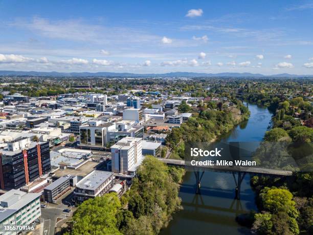 Aerial Drone View Of Hamilton City In The Waikato Region Of New Zealand Aotearoa Stock Photo - Download Image Now