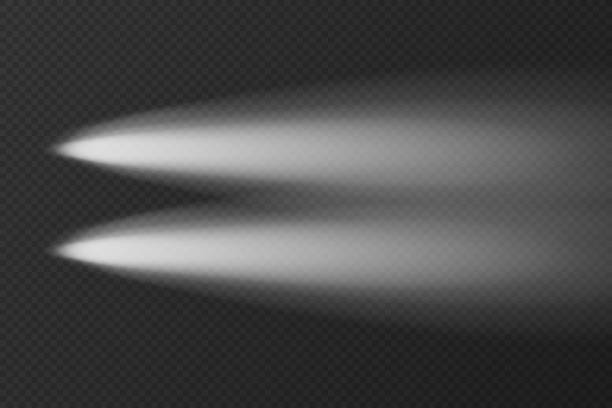 White transparent car head light top view on dark background White transparent car head light top view on dark background. Vector shine beam on night road. Glow effect of LED auto spotlight. Bright vehicle headlight in nighttime template light commercial vehicle stock illustrations