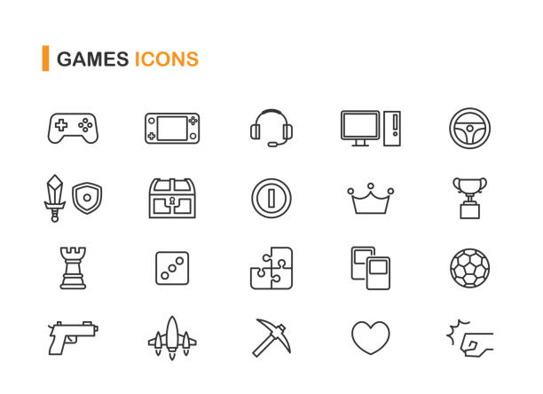 illustrazioni stock, clip art, cartoni animati e icone di tendenza di set di icone di disegno a linee correlate al gioco - racing game