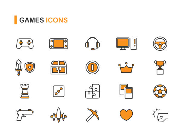 ilustrações de stock, clip art, desenhos animados e ícones de game related icon set - racing game