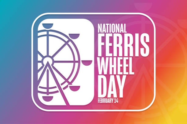 stockillustraties, clipart, cartoons en iconen met national ferris wheel day. february 14. holiday concept. template for background, banner, card, poster with text inscription. vector eps10 illustration. - amusement park