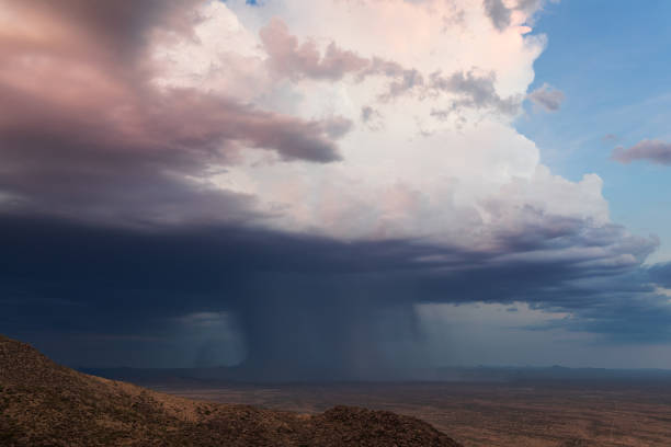 Heavy rain falling from a thunderstorm A column of heavy rain falling from a thunderstorm cumulonimbus cloud in the desert near Wickenburg, Arizona. Microburst stock pictures, royalty-free photos & images