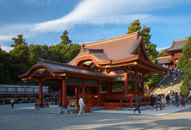 dziewica (scena) w świątyni tsurugaoka hachimangu. kamakura. japonia - kamakura japan tourist people zdjęcia i obrazy z banku zdjęć