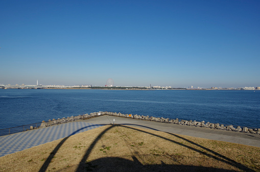 View Kasai Rinkai Park on the opposite bank from Wakasu Seaside Park