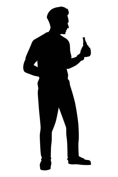 istock Drunk man with beer glass in hand silhouette , party people vector. 1365734290