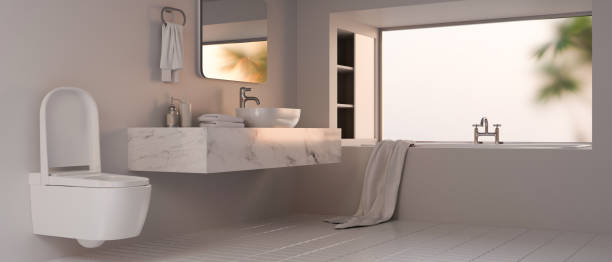 istock Modern contemporary white granite and marble material in bathroom interior design 1365735730