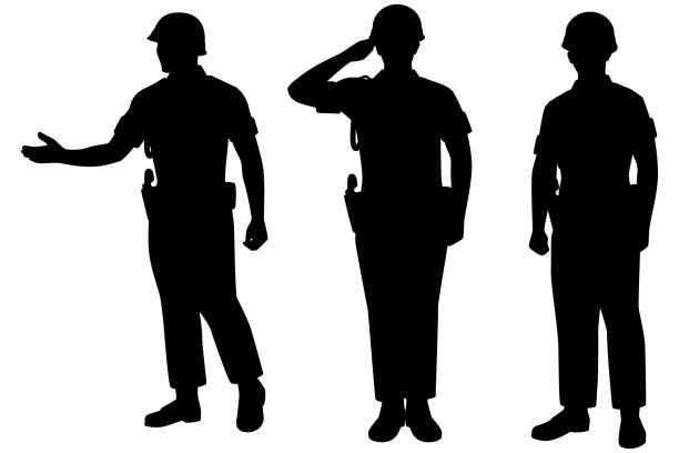 ilustrações de stock, clip art, desenhos animados e ícones de set of military police silhouette vector on white background - navy officer armed forces saluting
