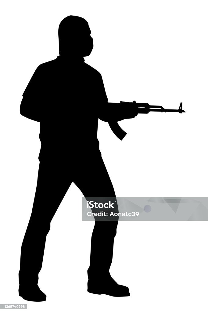 Strong Robber Strong Robber With Assault Rifle Gun Silhouette Vector Isolated On ...