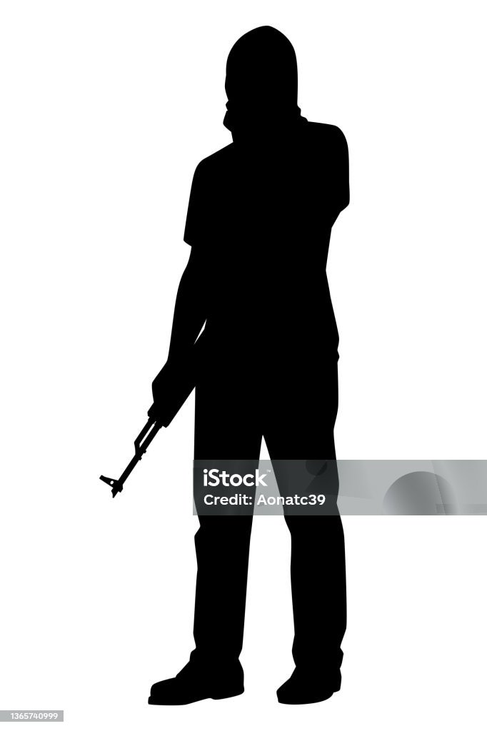 Strong Robber Strong Robber With Assault Rifle Gun Silhouette Vector Isolated On ...