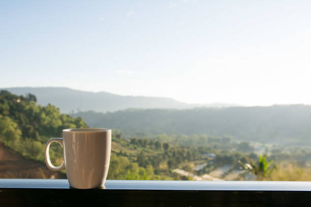 istock White coffee cup with mountain view in the morning 1365744158