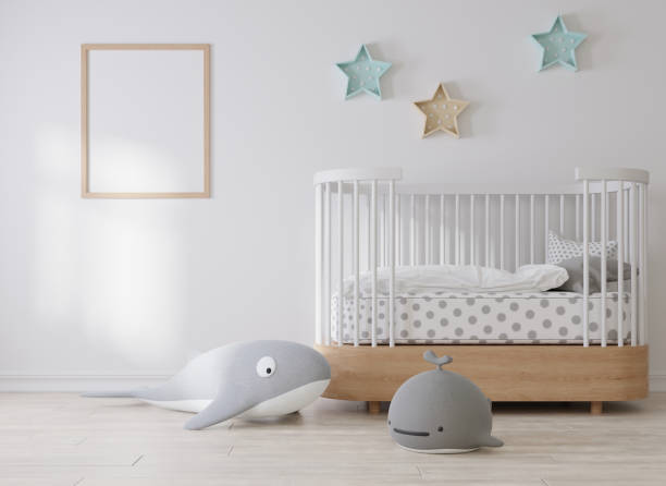 istock Mock up poster frame in children room, kids room 3D rendering 1365748454