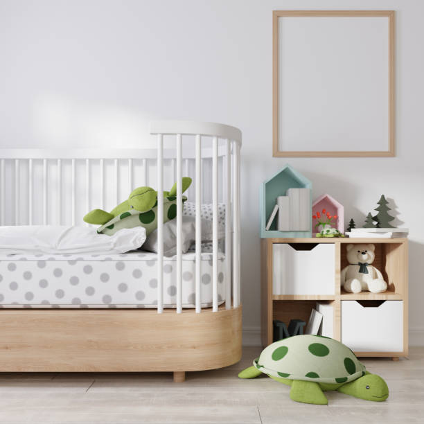 istock Mock up poster frame in children room, kids room 3D rendering 1365748462