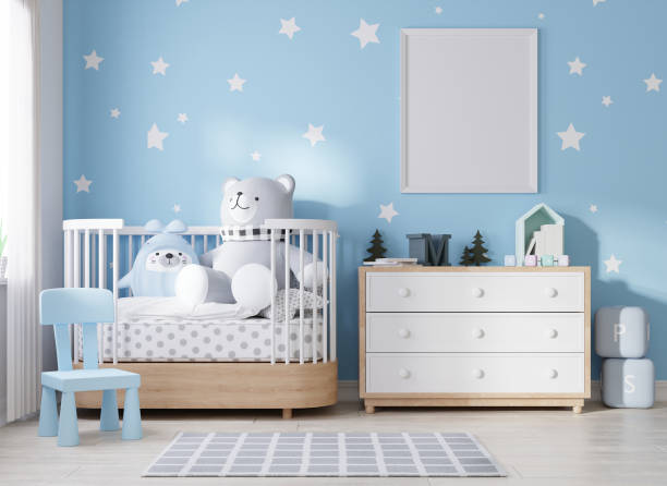 istock Mock up poster frame in children room, kids room 3D rendering 1365748535