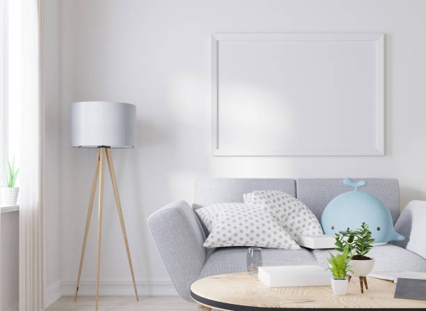 istock Mock up poster frame in children room, kids room 3D rendering 1365748635
