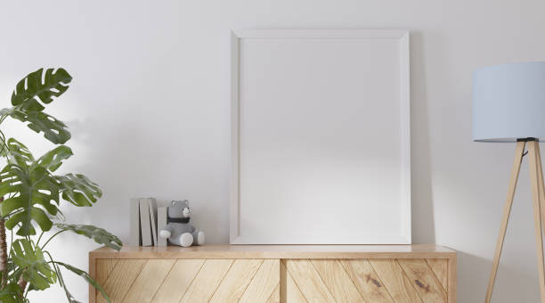 istock Mock up poster frame in children room, kids room 3D rendering 1365748637