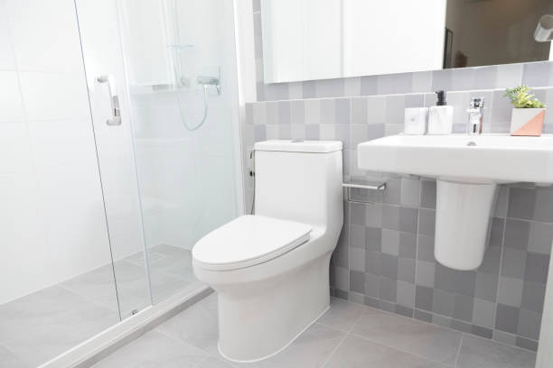 istock Clean white Bathroom Interior decoration Minimalist style 1365749165