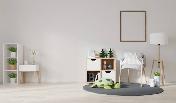 istock Mock up poster frame in children room, kids room 3D rendering 1365749491