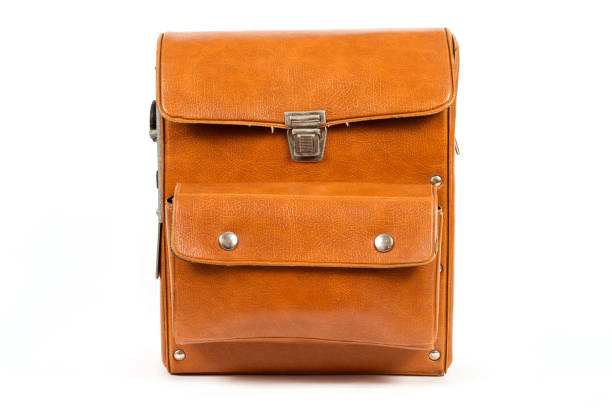 Antique leather bag on a white background. Flash case.