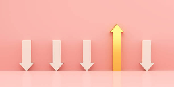 istock 3d Render Gold Arrows on Pink wall Background stock photo 1365755065
