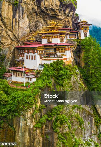 View Of The Tigers Nest Monastery Also Known As The Paro Taktsang And The Surrounding Area In Bhutan Stock Photo - Download Image Now
