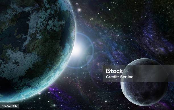Blue Planet Earth In Outer Space Stock Photo - Download Image Now - Above, Andromeda Galaxy, Asteroid