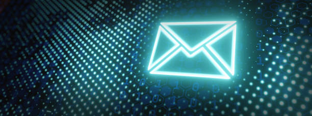 Futuristic circuit blue express envelope and parcel abstract technology background. Business quantum internet network communication and high speed parcel delivery and email