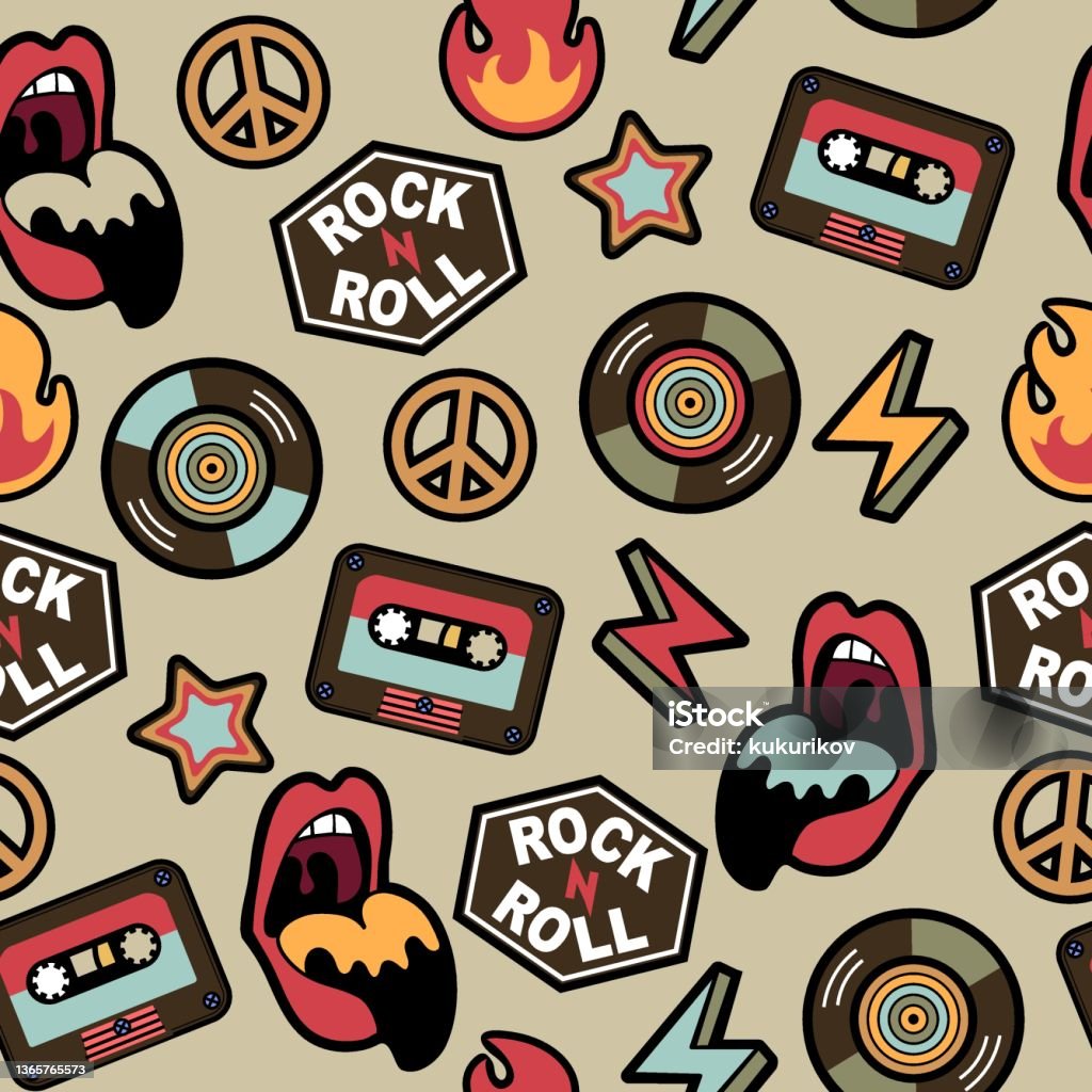 Retro Rocker Graphics Retro Rock And Roll Vector Seamless Pattern Stock Illustration ...