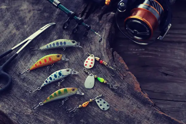 Photo of Mountain stream fishing equipment, reels and lures