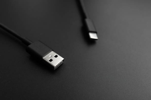 istock Connecting cables usb type C and type A wires. Old and modern standard. 1365768344
