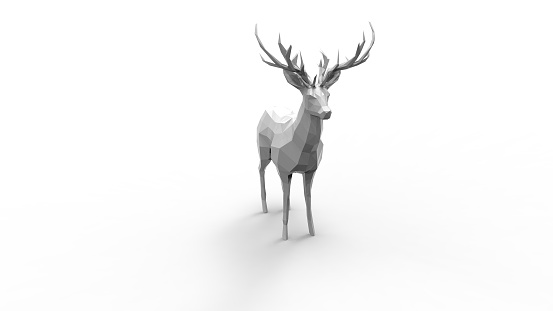 3d rendering of a polygon computer mdel deer isolated in white studio background