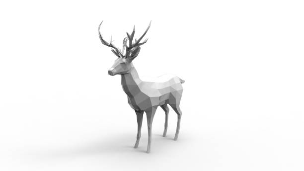 3d rendering of a polygon deer isolated in white studio background
